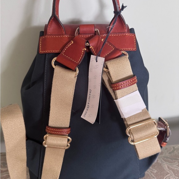 Dooney & Bourke Navy Backpack with Brown Leather Trim